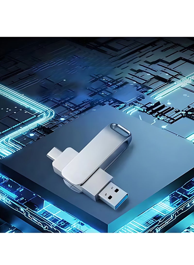 ذاكرة فلاش USB مزدوجة الاستخدام لأجهزة الكمبيوتر والهواتف المحمولة، سعة 128 جيجابايت. تتميز بتوصيل Type-C مع منفذ USB قياسي يتضمن واجهة Micro-USB مخفية. - view 3